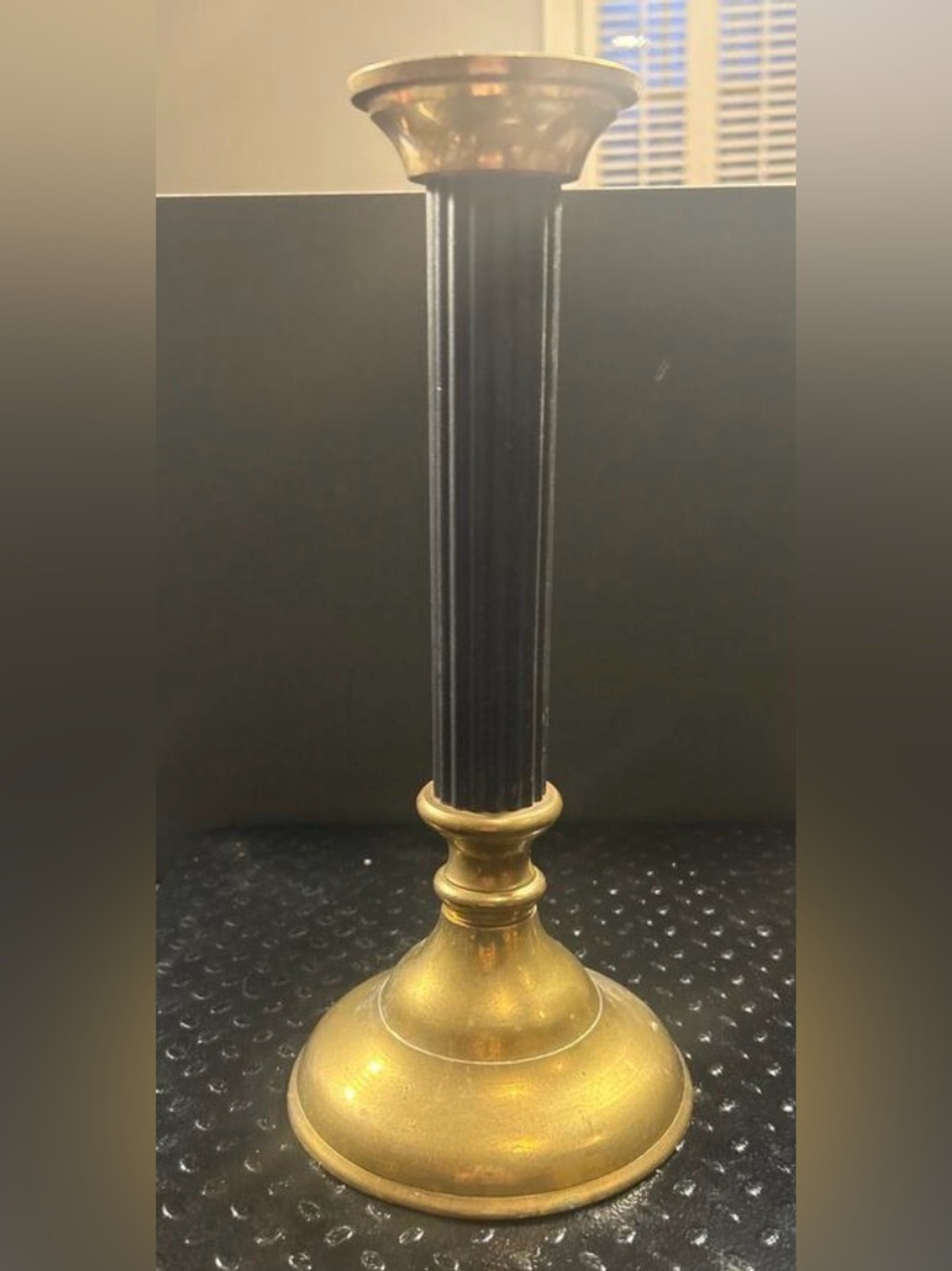 Brass Black Ribbed Column Candlestick